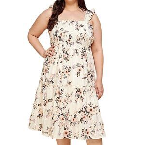 Winslow Collection Smocked Midi Dress Ruffle Cream Floral Cotton Plus 3X NWT
